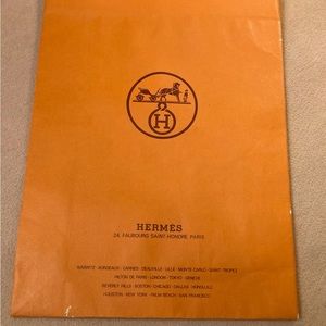 Vintage Hermes classic orange pebbled grain paper shopping tote bag,cord handles